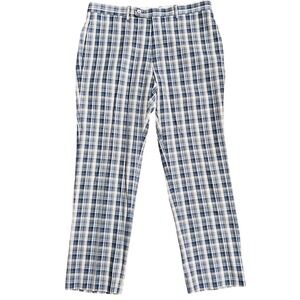 Lauren Ralph Lauren Men's Flat Front Plaid Pants Navy Blue White Size 34x30 New
